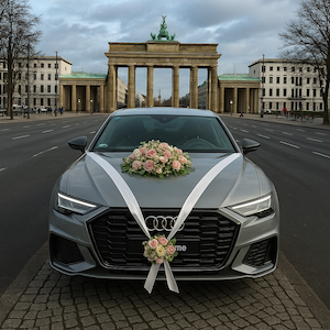 Audi RS6 als Hochzeitsauto geschmückt mit Blumen