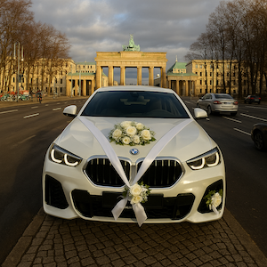 BMW X6 als Hochzeitsauto geschmückt mit Blumen